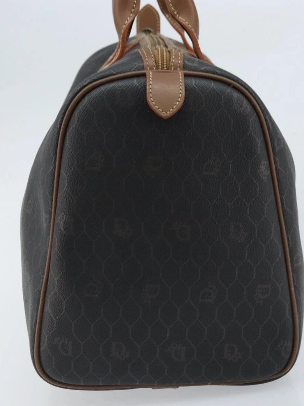 Christian Dior Honeycomb Canvas Hand Bag PVC Black Gold Auth 166851 - Picture 6 of 16